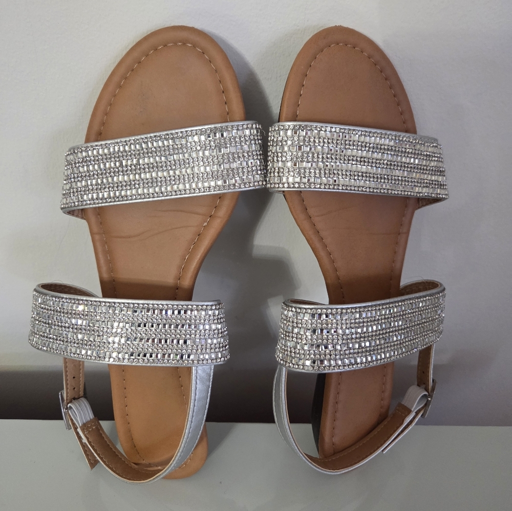 Silver Rhinestone Double Strap Flats